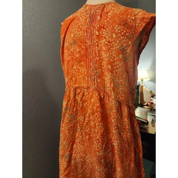 Bali Batiks Indonesia Hand Painted Resort Wear XL Orange Sun Dress Knee Length - Picture 4 of 7